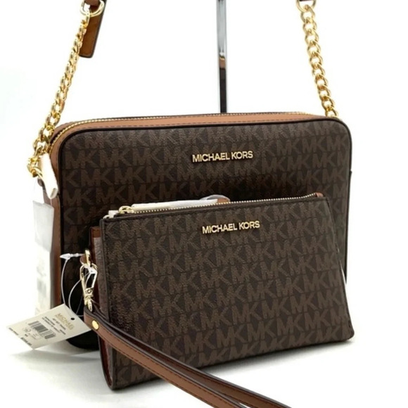 Michael Kors Large EW Crossbody Bag & Large Double Zip Wallet Brown - Picture 1 of 13